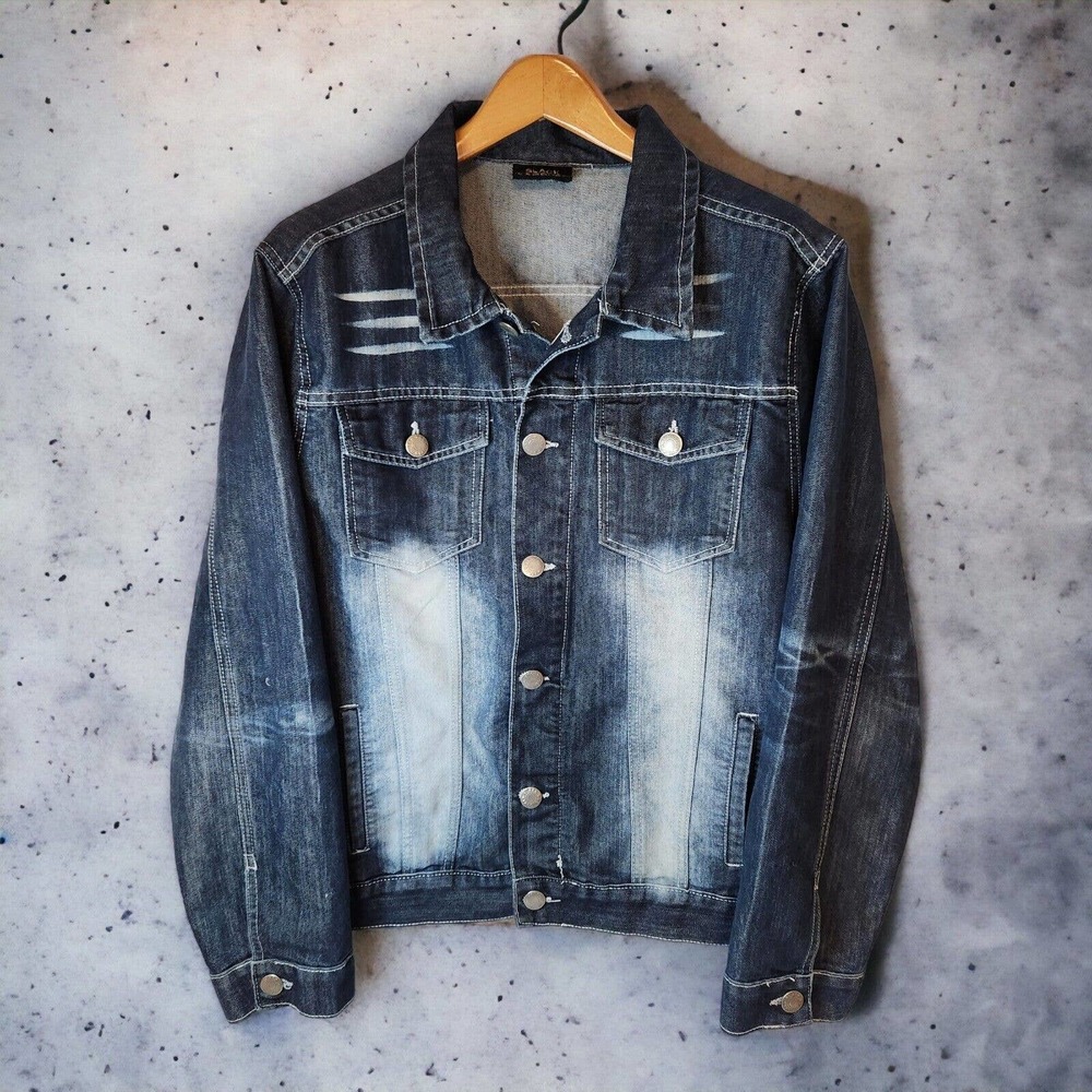 Black Lacquer Mens Blue Jean Denim Size Large Classic Jacket Dark Wash